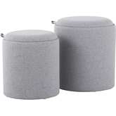 Tray Nesting Ottoman Set in Grey Fabric & Natural Wood